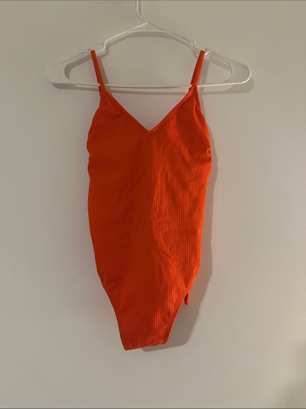 Xhilaration Orange Ribbed V-Neck One-Piece Swimsuit